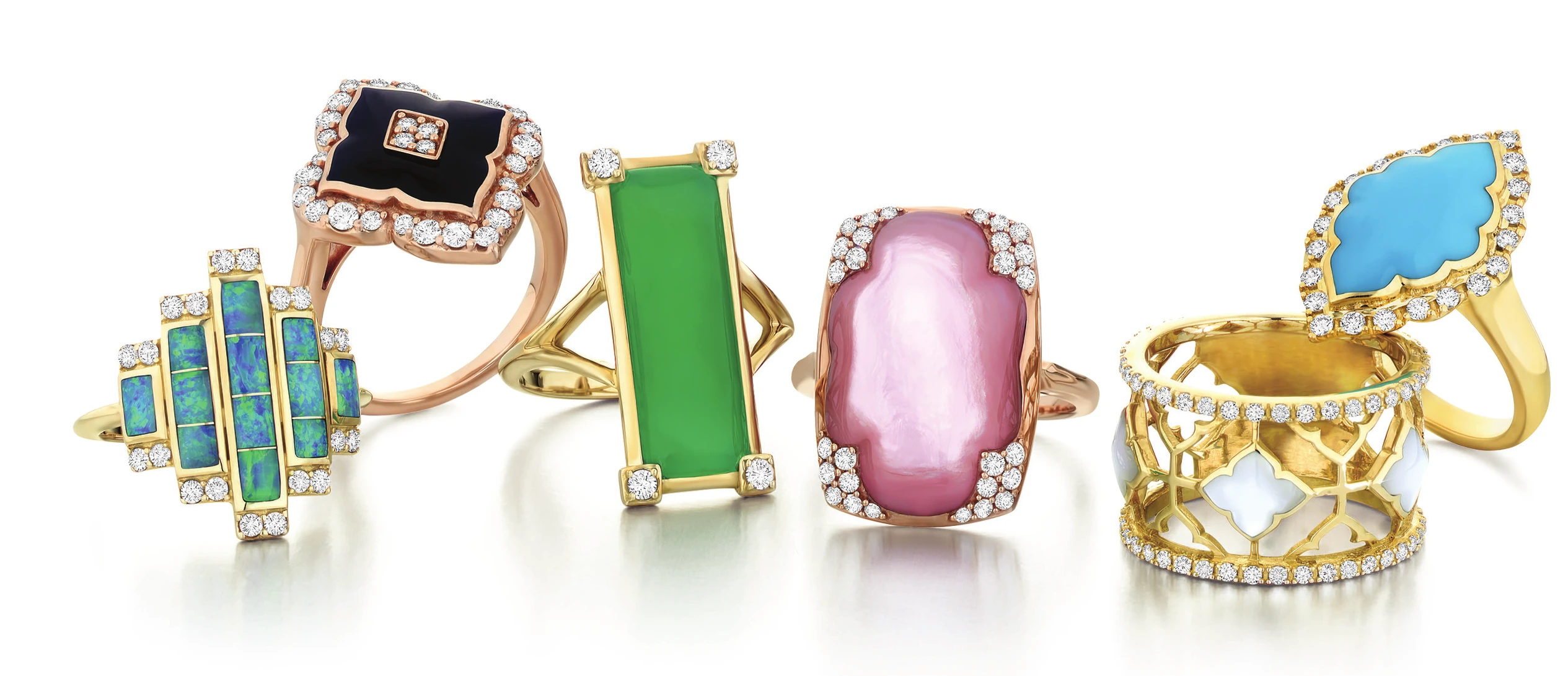 Six Kabana gemstone and diamond rings from the Kabana catalog cover